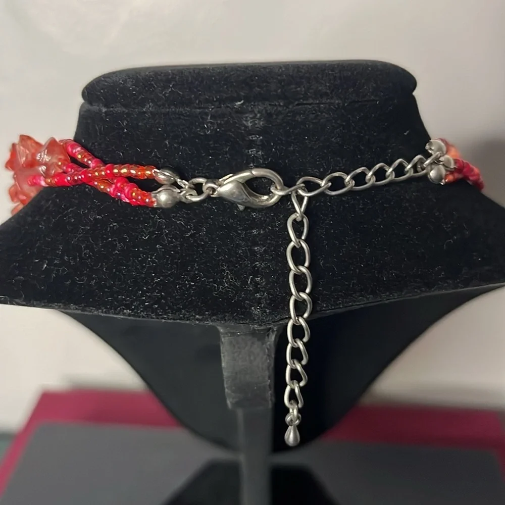 Vintage Y2K Red Glass Beaded 3 Strand‎ Chocker Necklace